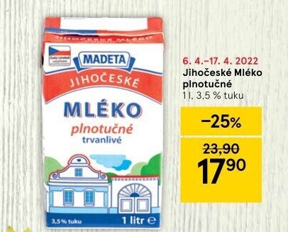 Mléko trvanlivé Jihočeské Madeta - 3,5% plnotučné