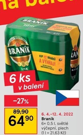 Pivo světlé výčepní 10° Braník