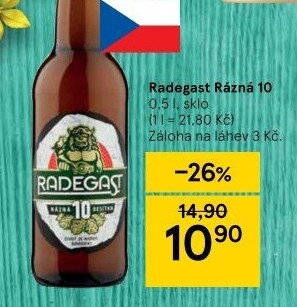 Pivo světlé výčepní Rázná 10° Radegast