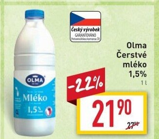 Mléko čerstvé Olma - 1,5% polotučné