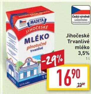 Mléko trvanlivé Jihočeské Madeta - 3,5% plnotučné
