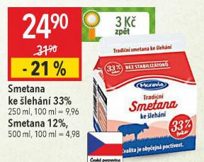 Smetana ke šlehání 33% Moravia