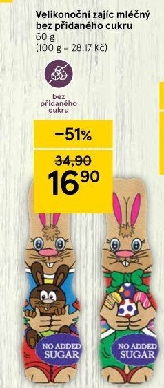 Čokoládový zajíc bez cukru Chocoland