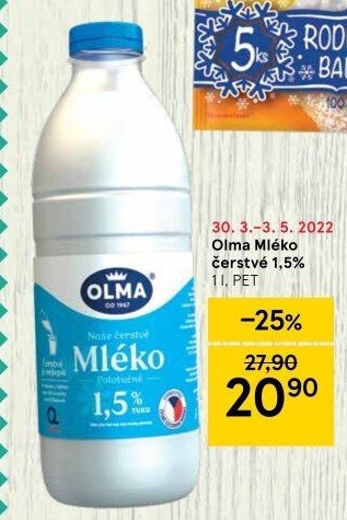 Mléko čerstvé Olma - 1,5% polotučné
