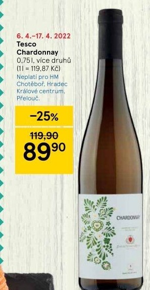 Víno Chardonnay Tesco