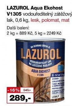 Lak na podlahu Aqua Ekohost Lazurol
