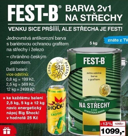Nátěr na střechy Fest - B Barvy a laky Hostivař