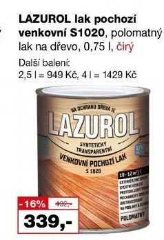 Venkovní pochozí lak Lazurol