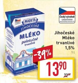 Mléko trvanlivé Jihočeské Madeta - 1,5% polotučné