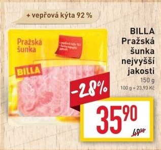 Šunka pražská nejvyšší jakosti Billa