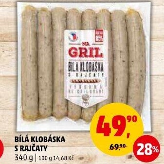 Klobása bílá s rajčaty Na gril Penny