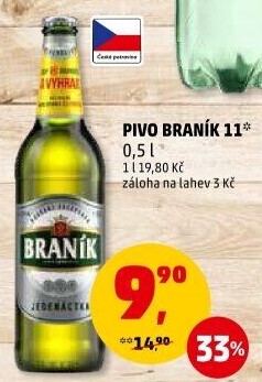 Pivo světlý ležák 11° Jedenáctka Braník
