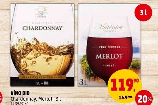 Víno Chardonnay Vinařství Velké Bílovice - bag in box