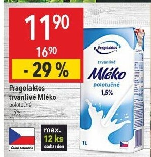 Mléko trvanlivé Pragolaktos- 1,5% polotučné