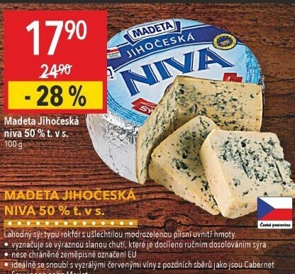 Sýr Niva Jihočeská 50% Madeta