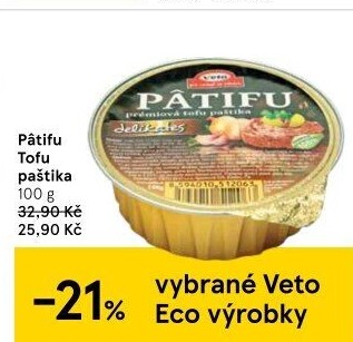 Paštika rostlinná tofu Patifu Veto