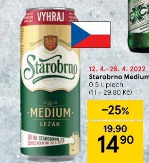 Pivo světlý ležák nepasterizovaný 11° Medium Starobrno