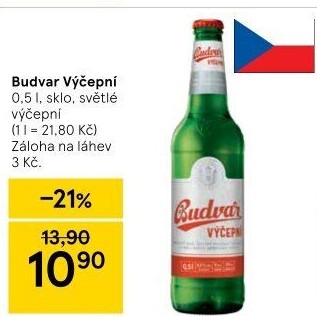 Pivo světlé výčepní Budweiser Budvar