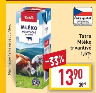 Mléko trvanlivé Tatra - 1,5% polotučné
