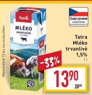 Mléko trvanlivé Tatra - 1,5% polotučné