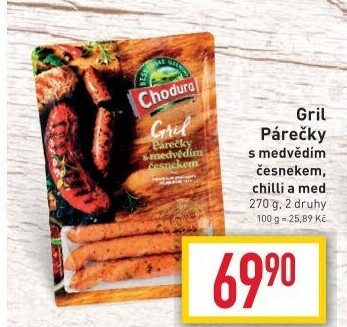 Párky grilovací s medvědím česnekem Beskydské uzeniny Chodura
