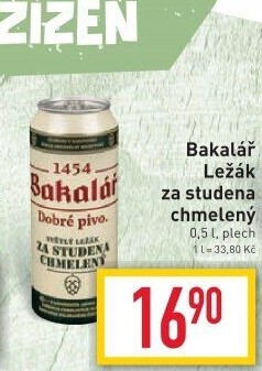 Pivo světlý ležák za studena chmelený Bakalář