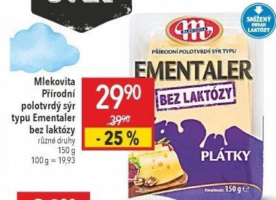 Sýr Ementál bez laktózy Mlekovita