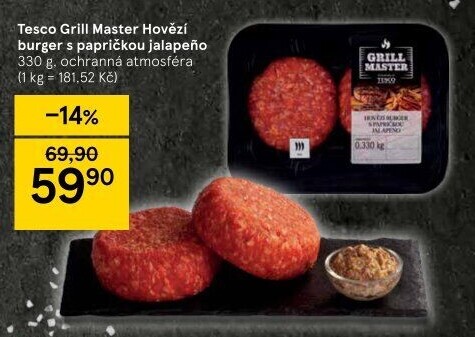 Hovězí burger Jalapeňo Grill Master Tesco