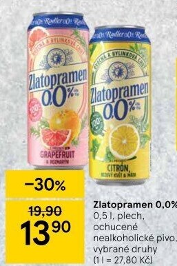 Nealkoholické pivo ochucené Radler Zlatopramen
