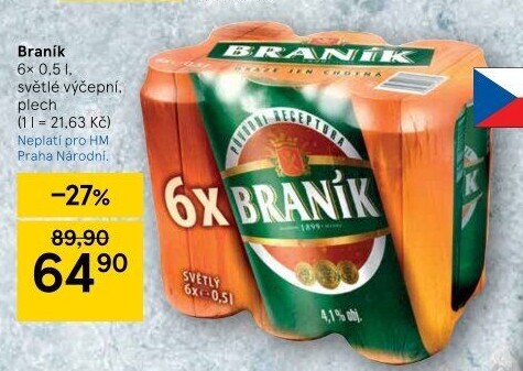 Pivo světlé výčepní 10° Braník