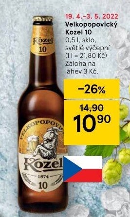 Pivo světlé výčepní 10°Velkopopovický Kozel