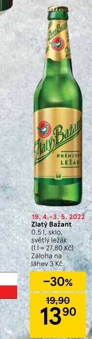 Pivo světlý ležák 12° Zlatý Bažant