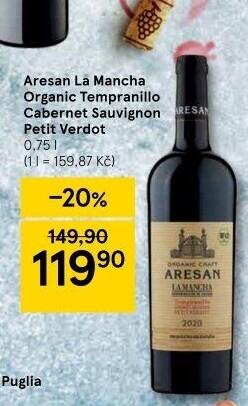 Vino La Mancha Organic Tempranillo Cabernet Sauvignon Petit Verdot Aresan