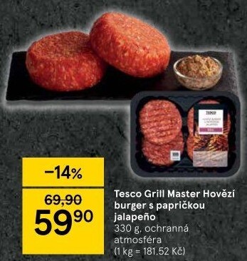 Hovězí burger Jalapeňo Grill Master Tesco