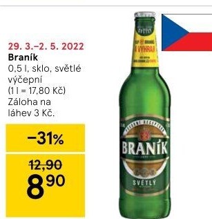 Pivo světlé výčepní 10° Braník