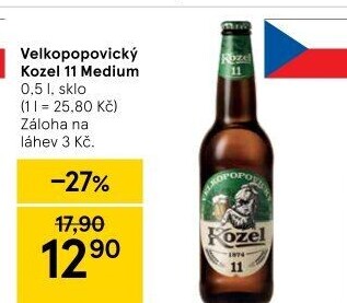 Pivo světlý ležák 11° Medium Velkopopovický Kozel