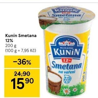 Smetana na vaření Kunín 12%