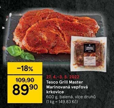 Vepřová krkovice marinovaná Grill Master Tesco