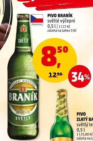 Pivo světlé výčepní 10° Braník