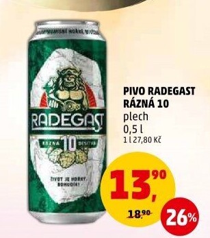 Pivo světlé výčepní Rázná 10° Radegast