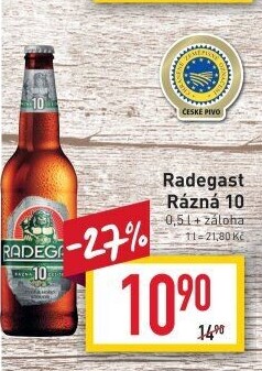 Pivo světlé výčepní Rázná 10° Radegast