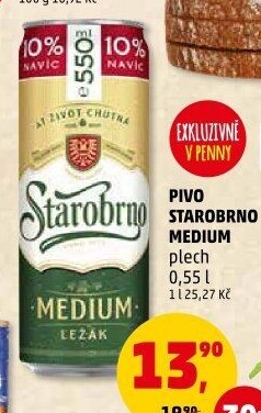 Pivo světlý ležák nepasterizovaný 11° Medium Starobrno