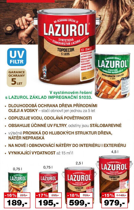 Lazura na dřevo Topdecor Lazurol