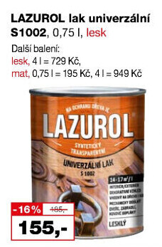 Univerzální lak na kov a dřevo Lesk Lazurol