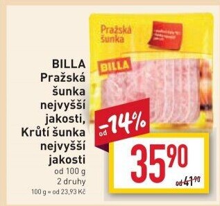 Šunka pražská nejvyšší jakosti Billa