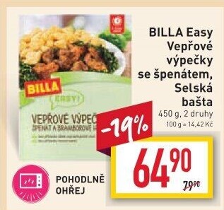 Vepřové výpečky se špenátem Easy Billa
