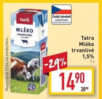 Mléko trvanlivé Tatra - 1,5% polotučné