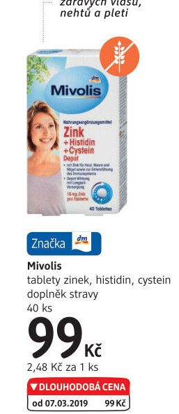 Doplněk stravy Zinek, histidin a cystein Mivolis