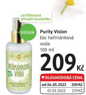Heřmánková voda bio Purity Vision
