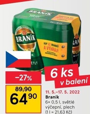 Pivo světlé výčepní 10° Braník